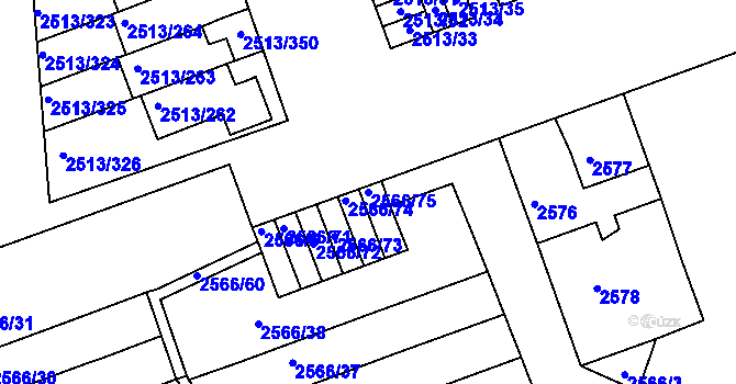Parcela st. 2566/75 v KÚ Dejvice, Katastrální mapa