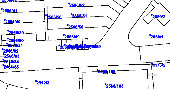 Parcela st. 2566/89 v KÚ Dejvice, Katastrální mapa