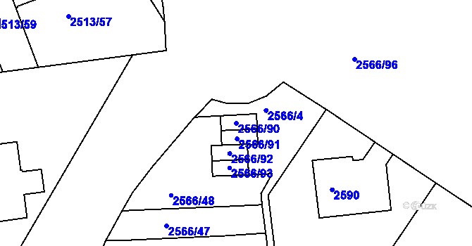 Parcela st. 2566/90 v KÚ Dejvice, Katastrální mapa