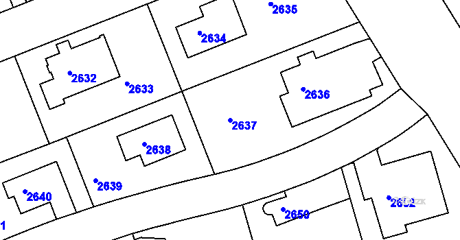 Parcela st. 2637 v KÚ Dejvice, Katastrální mapa