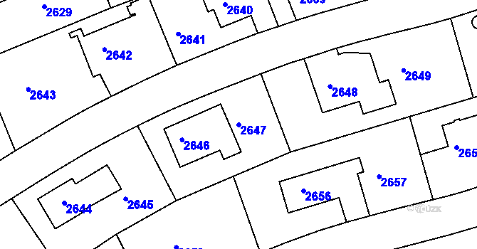 Parcela st. 2647 v KÚ Dejvice, Katastrální mapa