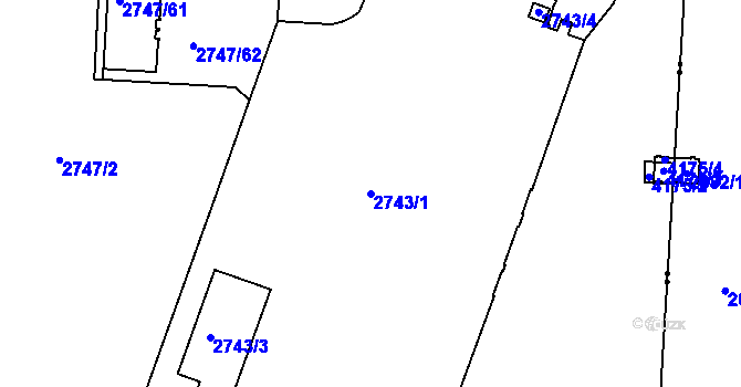 Parcela st. 2743/1 v KÚ Dejvice, Katastrální mapa