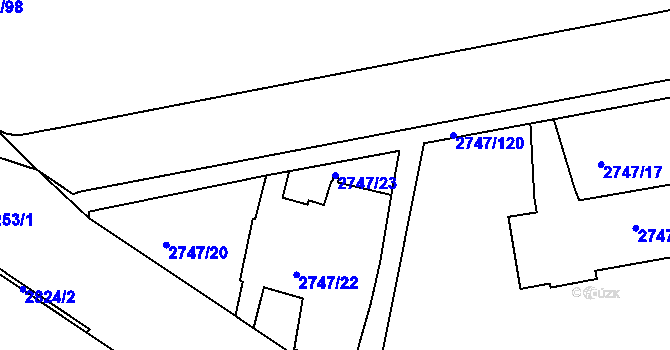 Parcela st. 2747/23 v KÚ Dejvice, Katastrální mapa