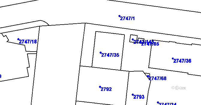 Parcela st. 2747/35 v KÚ Dejvice, Katastrální mapa