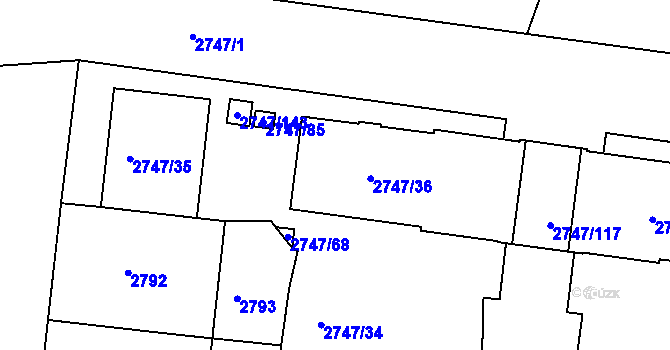 Parcela st. 2747/36 v KÚ Dejvice, Katastrální mapa