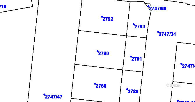 Parcela st. 2790 v KÚ Dejvice, Katastrální mapa