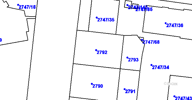 Parcela st. 2792 v KÚ Dejvice, Katastrální mapa
