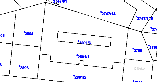 Parcela st. 2801/3 v KÚ Dejvice, Katastrální mapa