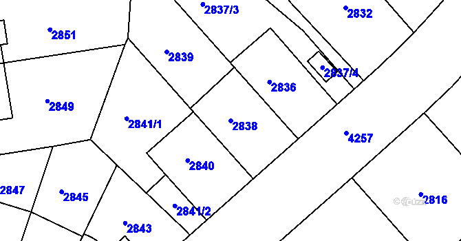 Parcela st. 2838 v KÚ Dejvice, Katastrální mapa