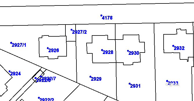 Parcela st. 2928 v KÚ Dejvice, Katastrální mapa