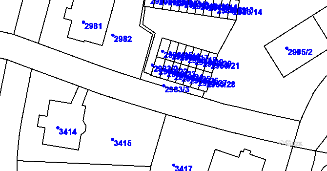Parcela st. 2983/3 v KÚ Dejvice, Katastrální mapa