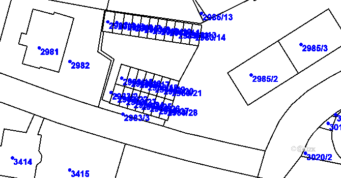 Parcela st. 2983/21 v KÚ Dejvice, Katastrální mapa