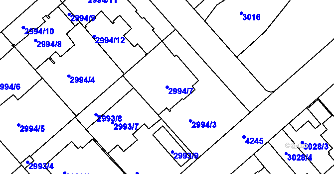 Parcela st. 2994/7 v KÚ Dejvice, Katastrální mapa