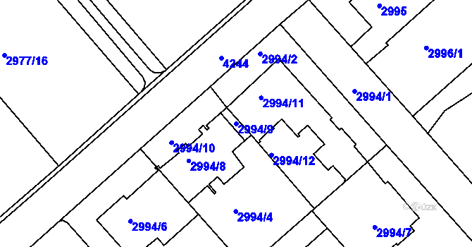 Parcela st. 2994/9 v KÚ Dejvice, Katastrální mapa
