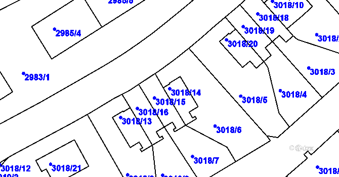 Parcela st. 3018/14 v KÚ Dejvice, Katastrální mapa