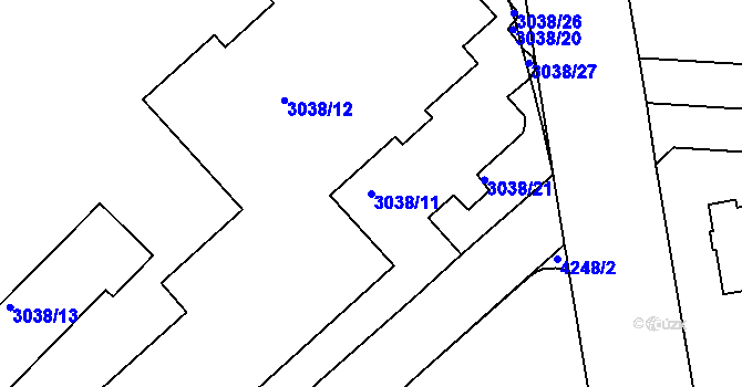Parcela st. 3038/11 v KÚ Dejvice, Katastrální mapa