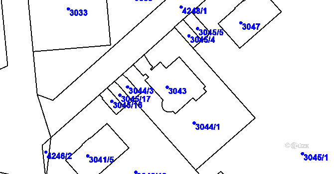 Parcela st. 3043 v KÚ Dejvice, Katastrální mapa