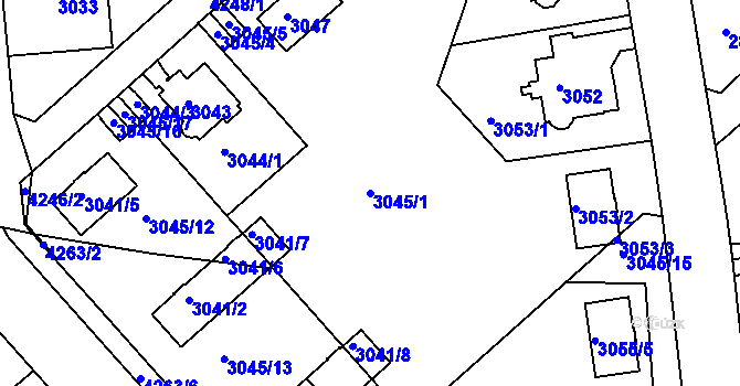 Parcela st. 3045/1 v KÚ Dejvice, Katastrální mapa