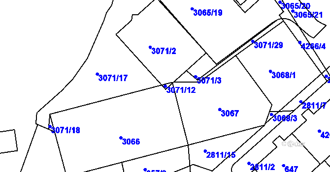 Parcela st. 3071/12 v KÚ Dejvice, Katastrální mapa