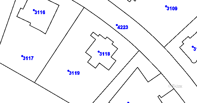 Parcela st. 3118 v KÚ Dejvice, Katastrální mapa