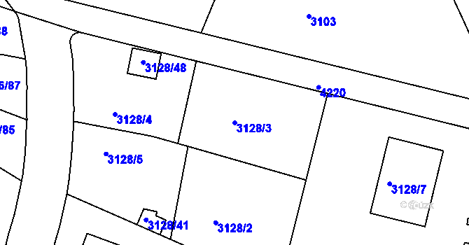 Parcela st. 3128/3 v KÚ Dejvice, Katastrální mapa