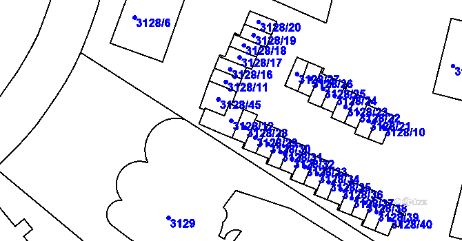 Parcela st. 3128/12 v KÚ Dejvice, Katastrální mapa