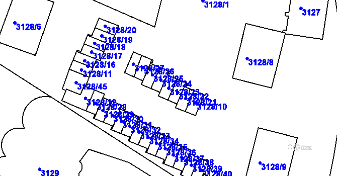 Parcela st. 3128/23 v KÚ Dejvice, Katastrální mapa