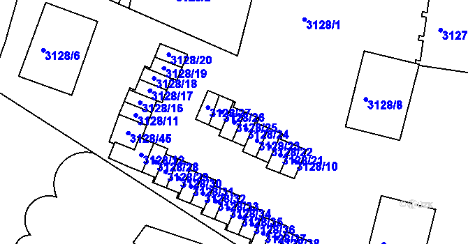 Parcela st. 3128/25 v KÚ Dejvice, Katastrální mapa