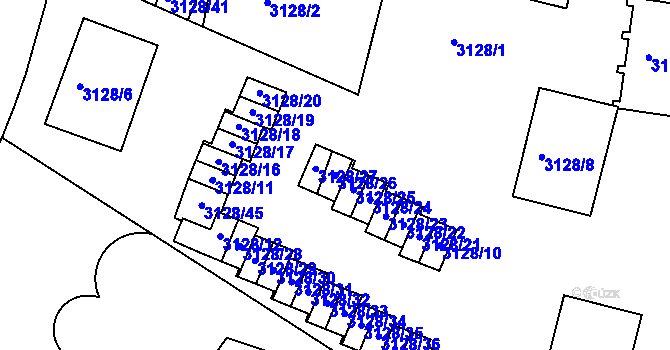 Parcela st. 3128/26 v KÚ Dejvice, Katastrální mapa