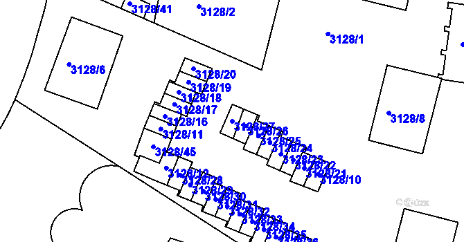 Parcela st. 3128/27 v KÚ Dejvice, Katastrální mapa