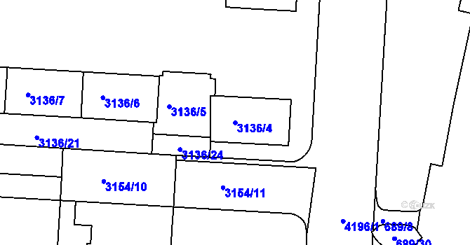 Parcela st. 3136/4 v KÚ Dejvice, Katastrální mapa