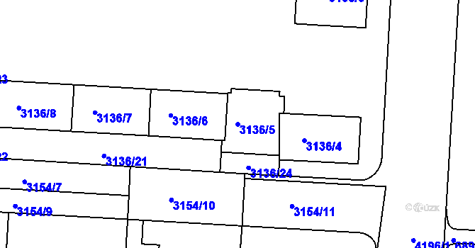 Parcela st. 3136/5 v KÚ Dejvice, Katastrální mapa