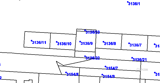 Parcela st. 3136/9 v KÚ Dejvice, Katastrální mapa