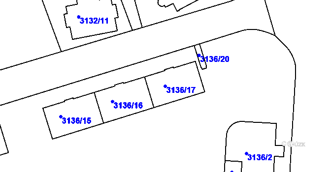 Parcela st. 3136/17 v KÚ Dejvice, Katastrální mapa