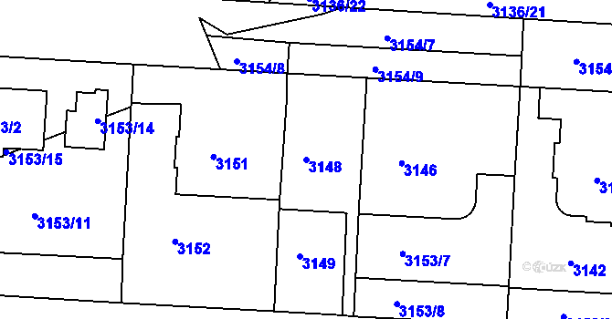 Parcela st. 3148 v KÚ Dejvice, Katastrální mapa