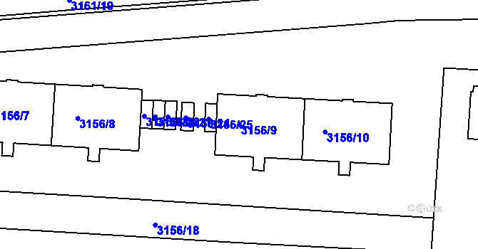Parcela st. 3156/9 v KÚ Dejvice, Katastrální mapa