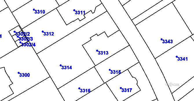 Parcela st. 3313 v KÚ Dejvice, Katastrální mapa