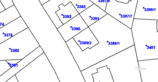 Parcela st. 3389/2 v KÚ Dejvice, Katastrální mapa