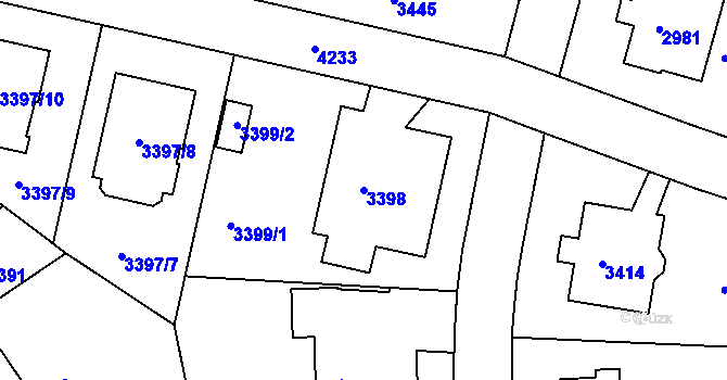 Parcela st. 3398 v KÚ Dejvice, Katastrální mapa