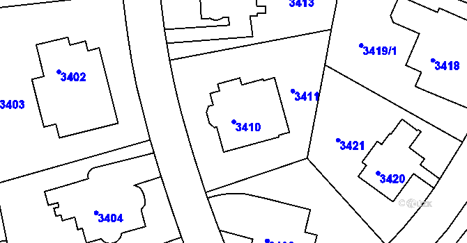 Parcela st. 3410 v KÚ Dejvice, Katastrální mapa