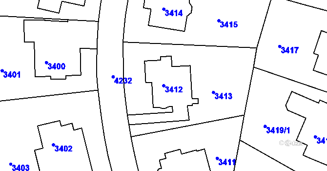 Parcela st. 3412 v KÚ Dejvice, Katastrální mapa