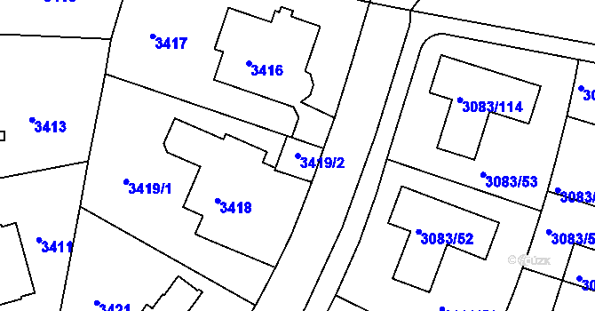 Parcela st. 3419/2 v KÚ Dejvice, Katastrální mapa