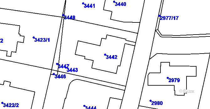 Parcela st. 3442 v KÚ Dejvice, Katastrální mapa