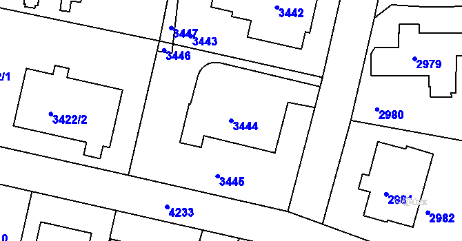 Parcela st. 3444 v KÚ Dejvice, Katastrální mapa