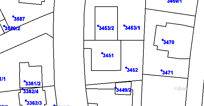 Parcela st. 3451 v KÚ Dejvice, Katastrální mapa