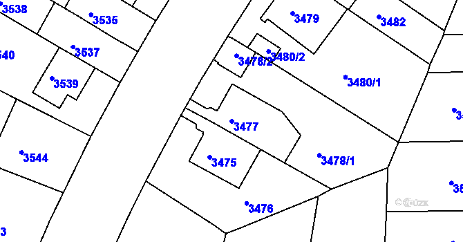 Parcela st. 3477 v KÚ Dejvice, Katastrální mapa