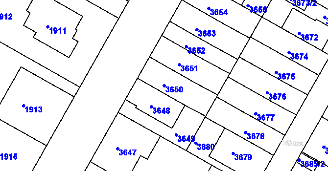 Parcela st. 3650 v KÚ Dejvice, Katastrální mapa