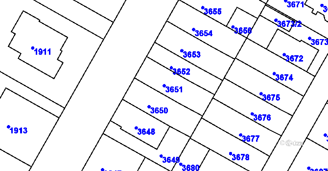 Parcela st. 3651 v KÚ Dejvice, Katastrální mapa
