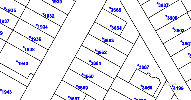 Parcela st. 3662 v KÚ Dejvice, Katastrální mapa