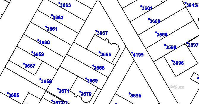 Parcela st. 3666 v KÚ Dejvice, Katastrální mapa